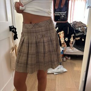 MAJORELLE Tan Pleated Skater Mini Skirt